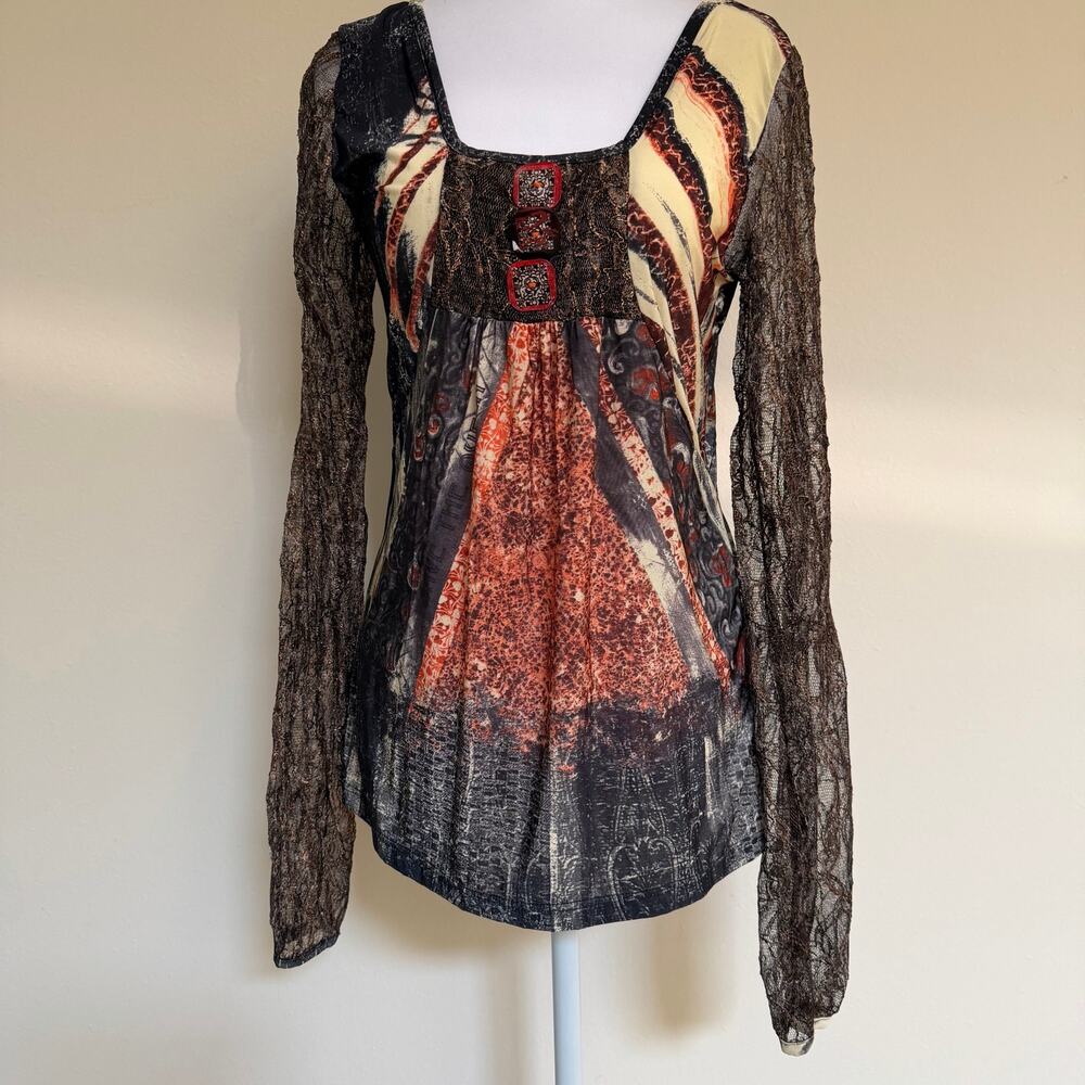 Save The Queen! Vintage Abstract Art Print Halter Top Sleeveless Blouse XL Italy